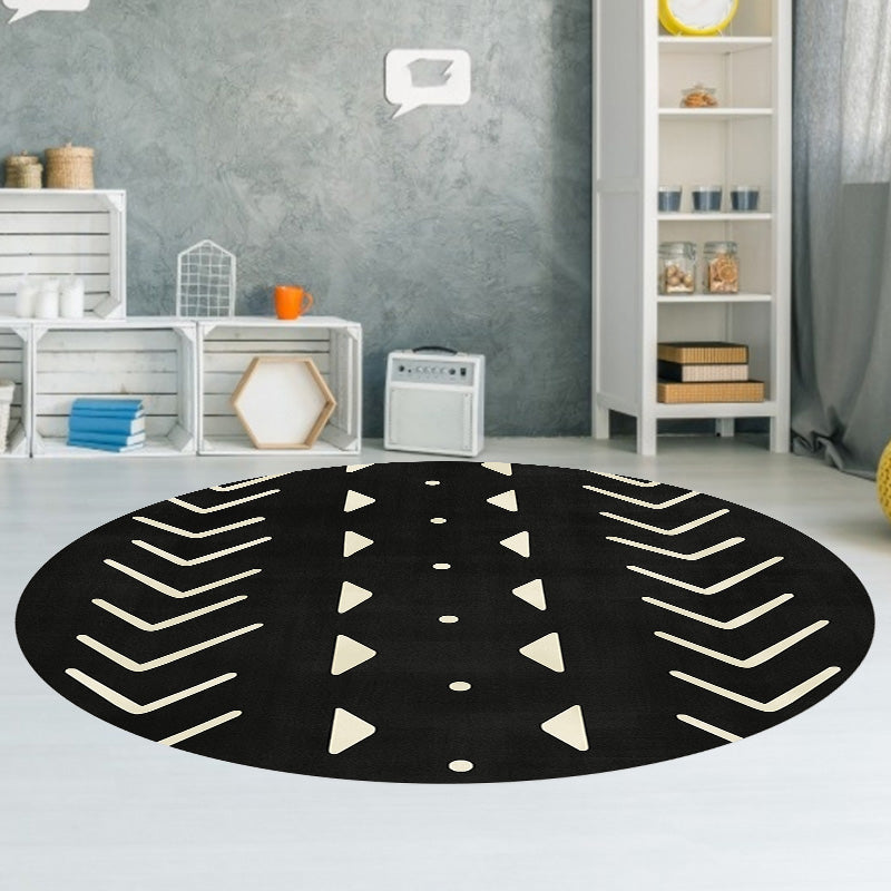 Modernist Geometric Pattern Rug with Stripe Black and Yellow Polyester Rug Non-Slip Backing Washable Pet Friendly Carpet for Bedroom
