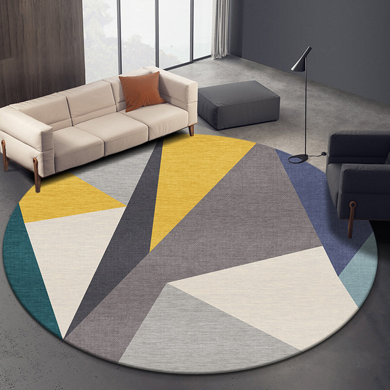 Multicolor Geometric Pattern Rug Polyester Novelty Rug Washable Anti-Slip Pet Friendly Area Rug for Study