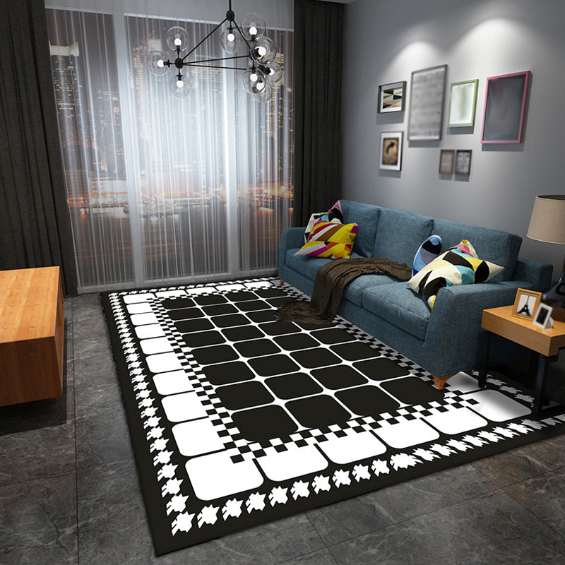 Stylish Modernism Rug Black and White Geometric Pattern Rug Pet Friendly Anti-Slip Washable Area Rug for Decoration