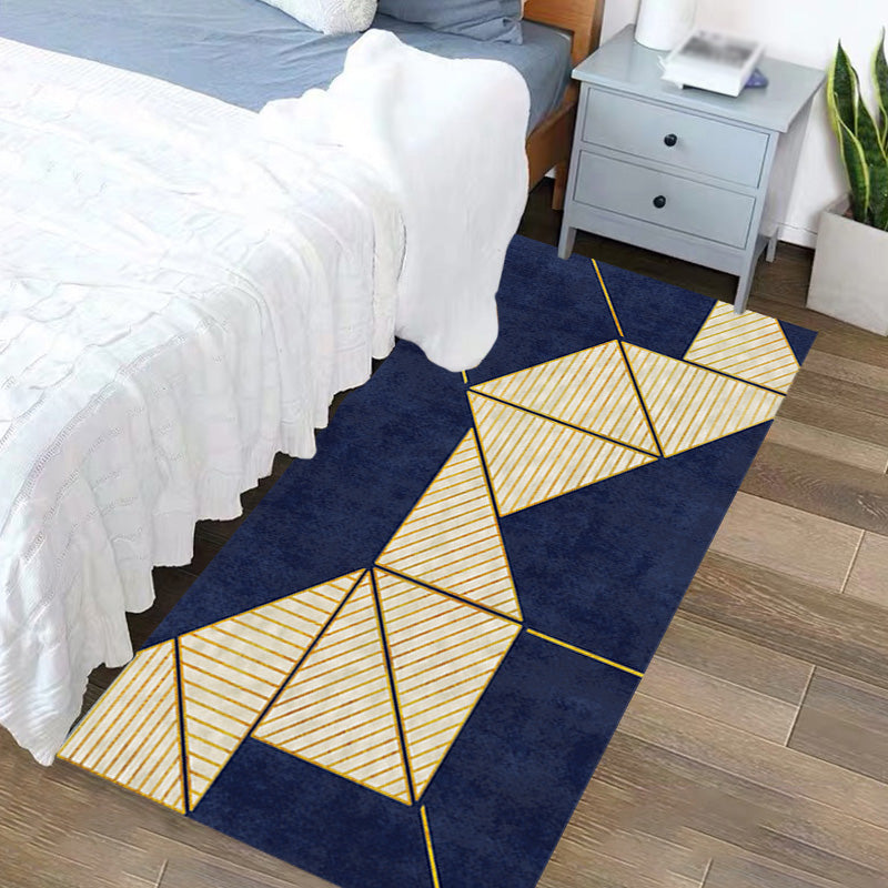 Grey Geometric Pattern Rug with Stripe Polyester Modern Rug Washable Anti-Slip Pet Friendly Area Rug for Living Room