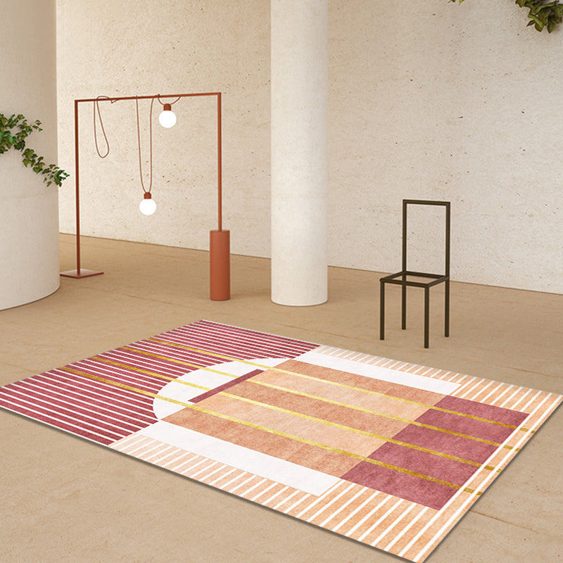 Novelty Geometric Pattern Rug with Stripe Grey and Green Polyester Rug Non-Slip Backing Washable Pet Friendly Carpet for Home