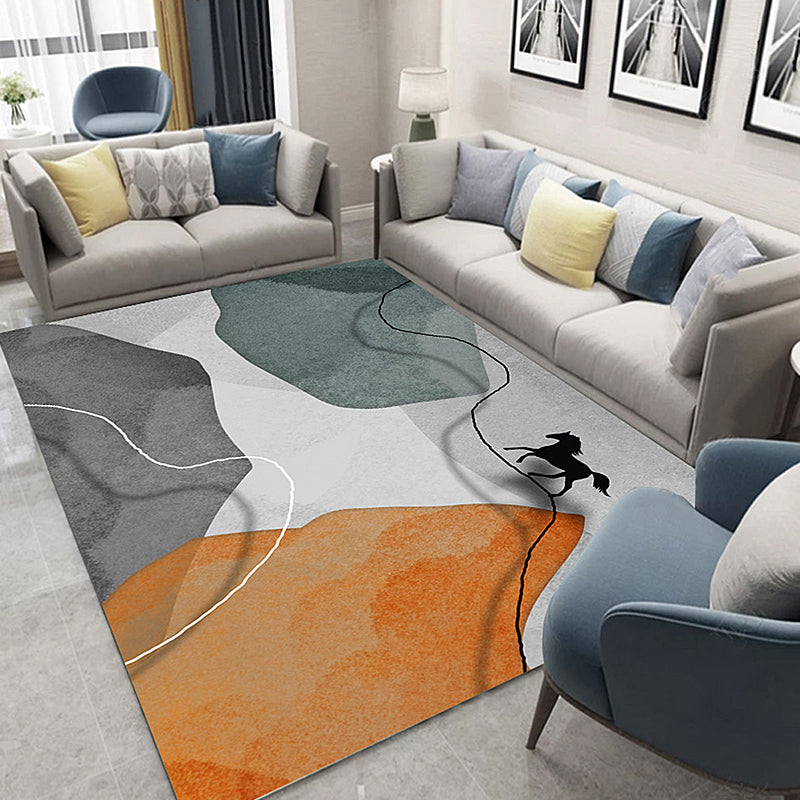 Multicolor Colorblock Rug Polyester Modern Rug Washable Anti-Slip Pet Friendly Area Rug for Living Room