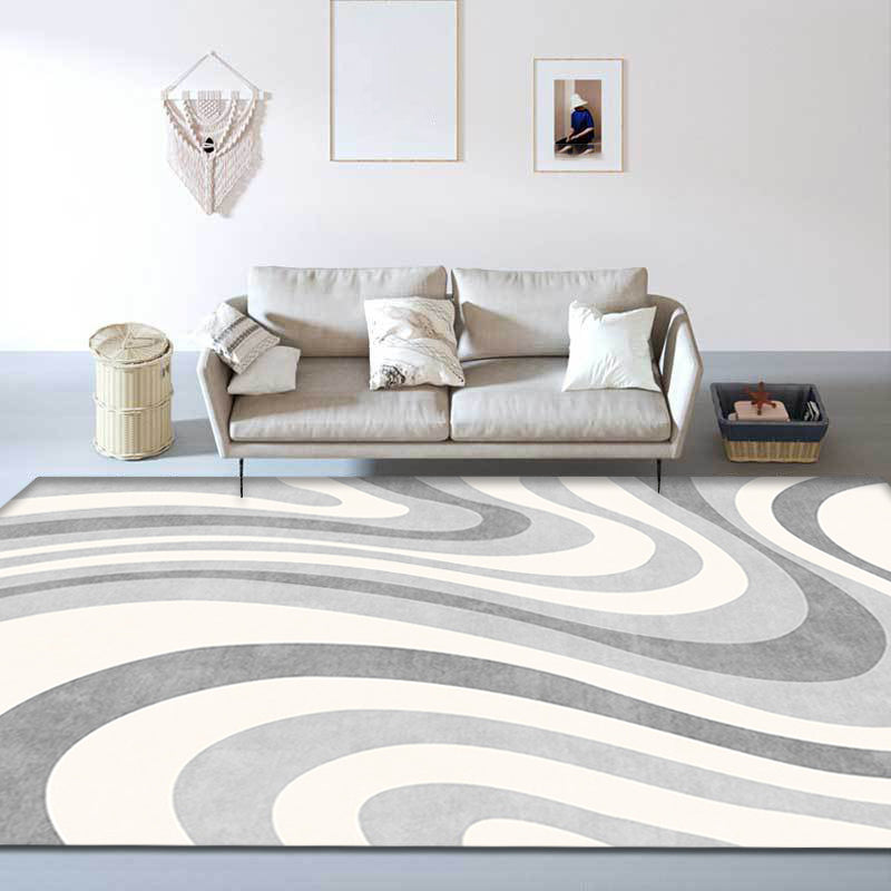 Unique Nordic Rug Grey Swirl Stripe Pattern Rug Pet Friendly Anti-Slip Washable Area Rug for Decoration