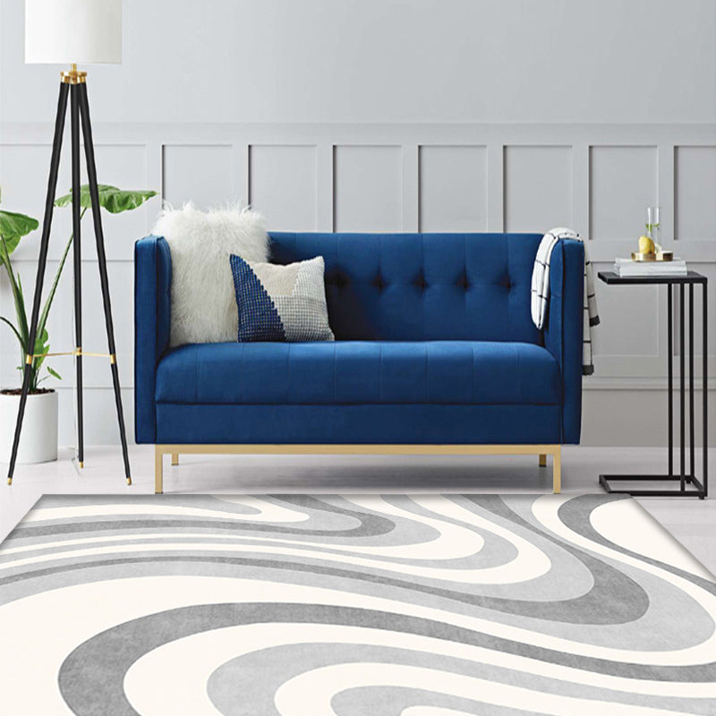 Unique Nordic Rug Grey Swirl Stripe Pattern Rug Pet Friendly Anti-Slip Washable Area Rug for Decoration