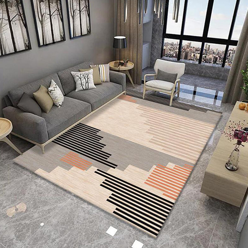 Multicolor Striped Pattern Rug Polyester Modern Rug Washable Anti-Slip Pet Friendly Area Rug for Living Room