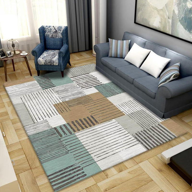 Creative Multicolor Modernist Rug Polyester Striped and Geometric Pattern Rug Washable Pet Friendly Non-Slip Carpet for Living Room