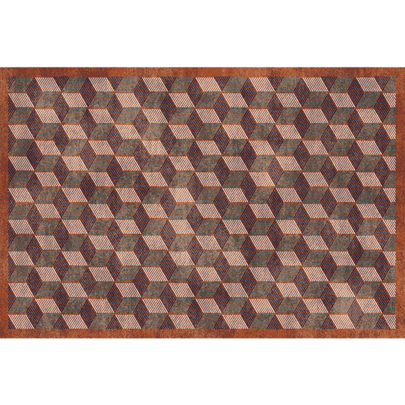 Contemporary Geometric Pattern Rug with Stripe Multicolor Polyester Rug Non-Slip Backing Washable Pet Friendly Carpet for Bedroom