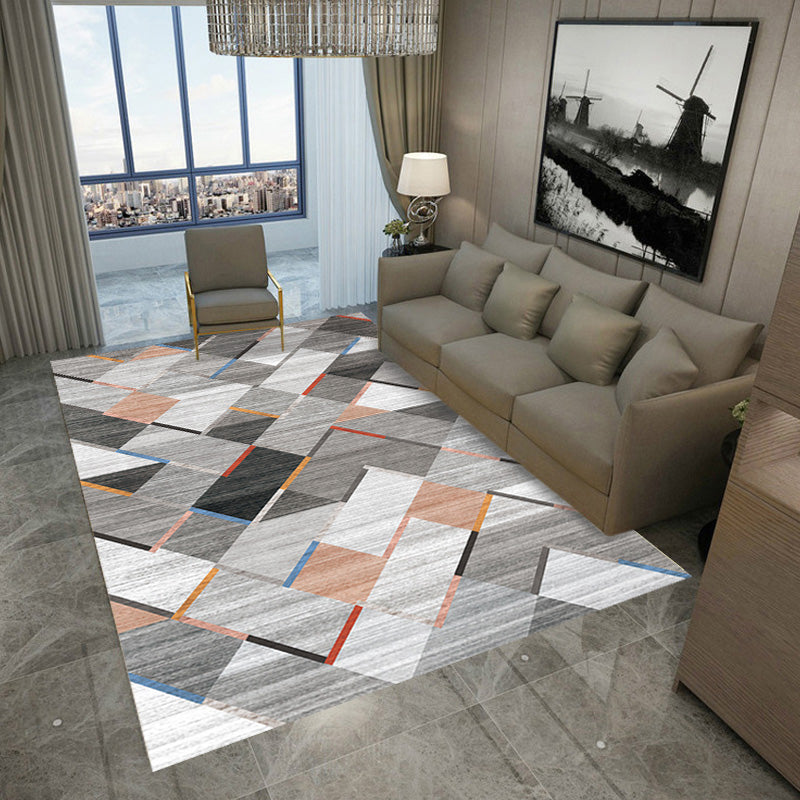 Contemporary Geometric Pattern Rug with Stripe Multicolor Polyester Rug Non-Slip Backing Washable Pet Friendly Carpet for Bedroom