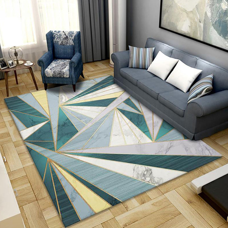 Modernist Geometric Pattern Rug with Stripe Multicolor Polyester Rug Non-Slip Backing Washable Pet Friendly Carpet for Bedroom
