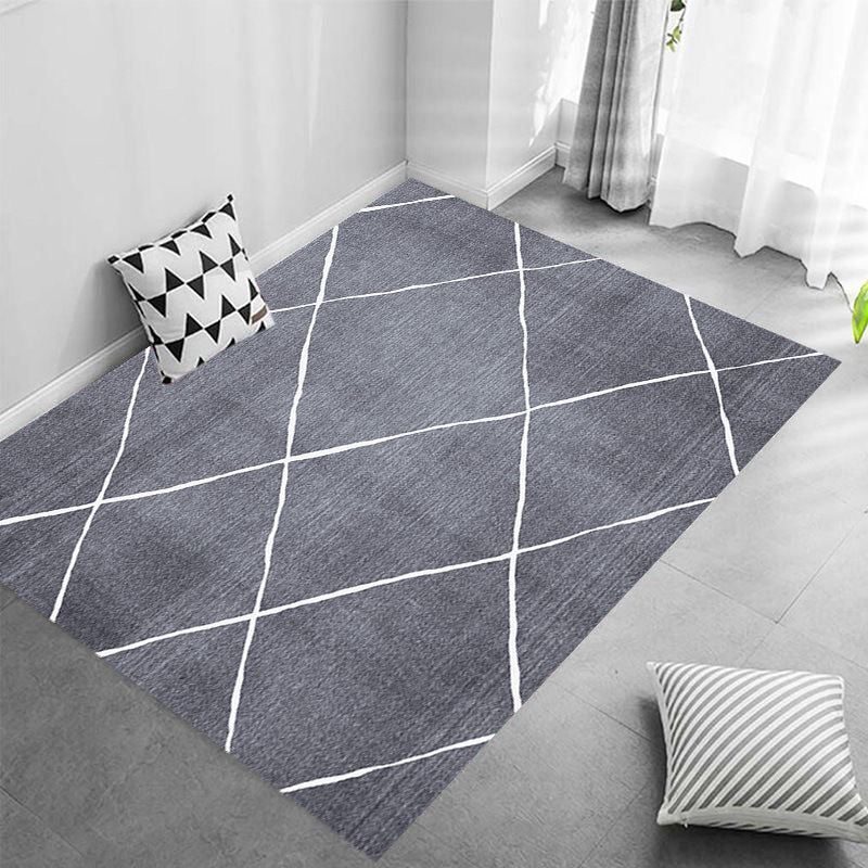Creative Grey Modernist Rug Polyester Geometric Rug Washable Pet Friendly Non-Slip Carpet for Living Room