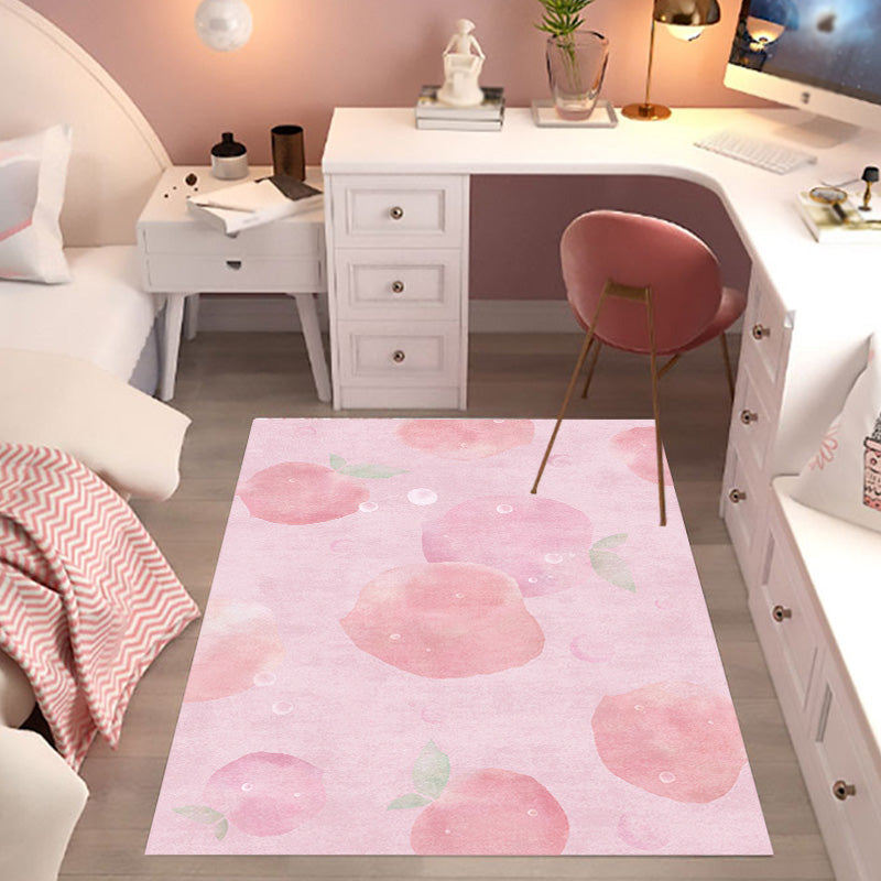 Pink Multicolor Floral Pattern Rug Polyester Contemporary Rug Washable Anti-Slip Pet Friendly Area Rug for Living Room