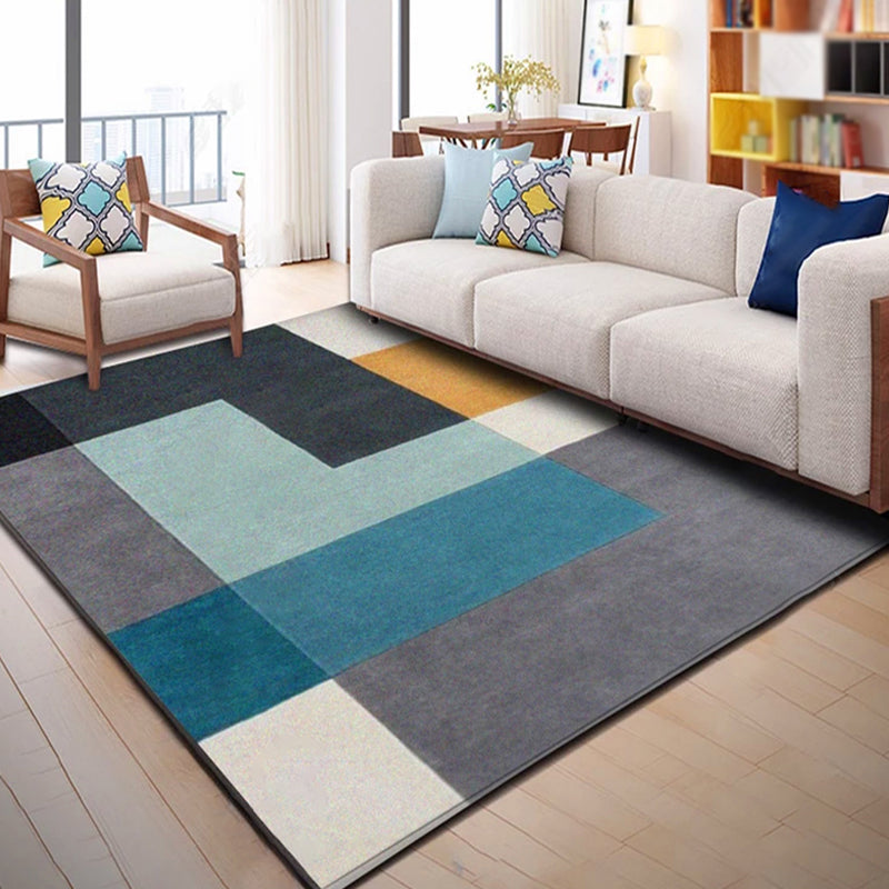 Multicolor Geometric Pattern Rug Polyester Contemporary Rug Washable Anti-Slip Pet Friendly Area Rug for Study