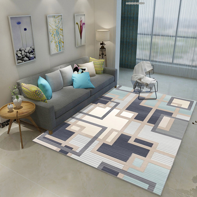 Multicolor Geometric Pattern Rug Polyester Contemporary Rug Washable Anti-Slip Pet Friendly Area Rug for Study