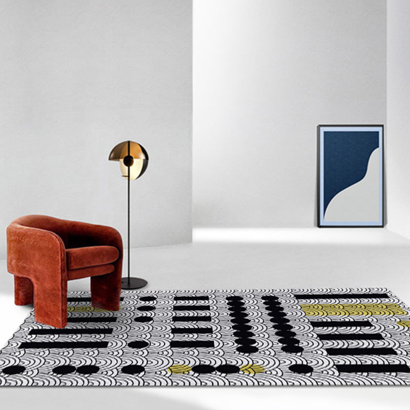 Multicolor Black Wave Pattern Rug Polyester Modern Rug Washable Anti-Slip Pet Friendly Area Rug for Living Room