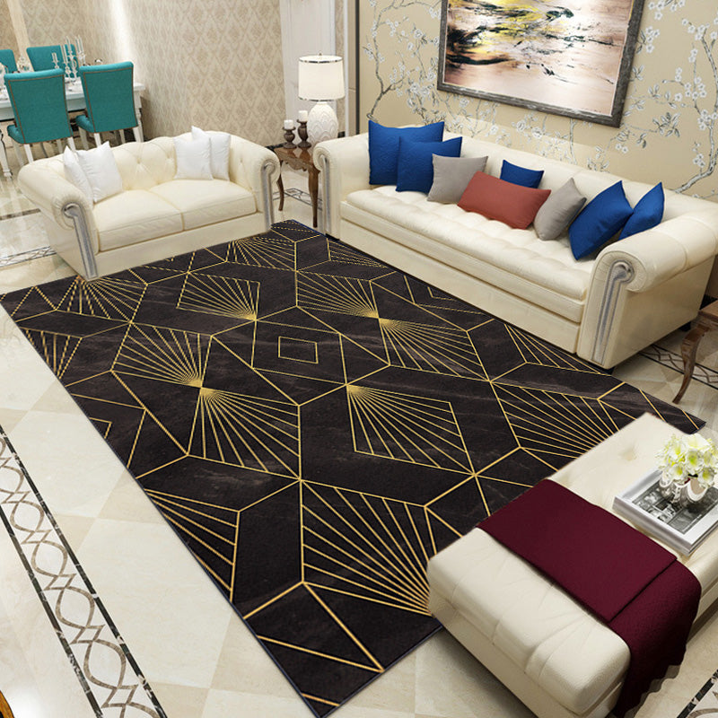 Contemporary Geometric Pattern Rug with Stripe Multicolor Polyester Rug Non-Slip Backing Washable Pet Friendly Carpet for Bedroom