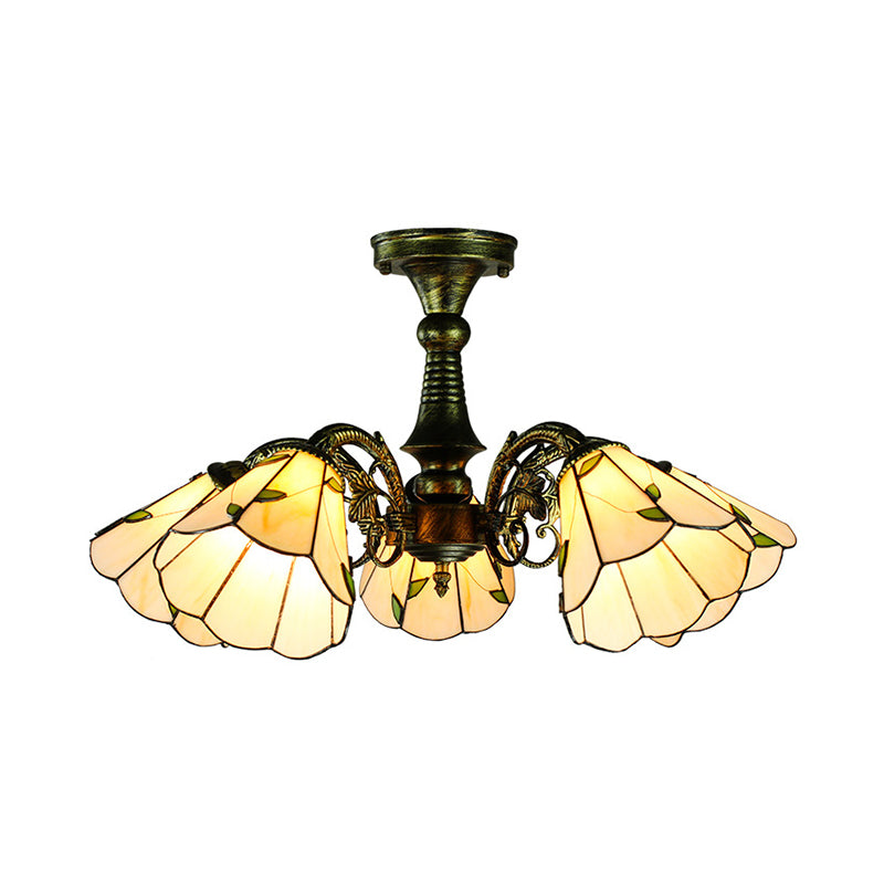 Buntglas Tiffany Style Blatt/Pfauen Schwanz/Blütenheize Beleuchtung 3/5 Lichter hängen Deckenlicht in antiker Bronze