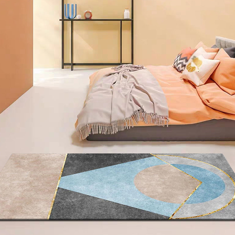 Modernist Geometric Pattern Rug Multicolor Polyester Rug Non-Slip Backing Washable Pet Friendly Carpet for Bedroom