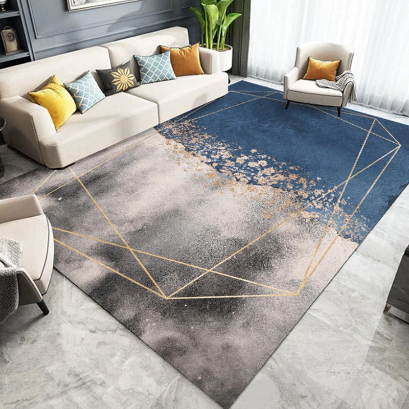 Modernist Watercolor Pattern Rug Multicolor Polyester Rug Non-Slip Backing Washable Pet Friendly Carpet for Home