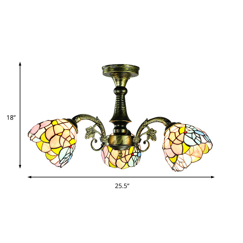 Buntglas Tiffany Style Blatt/Pfauen Schwanz/Blütenheize Beleuchtung 3/5 Lichter hängen Deckenlicht in antiker Bronze