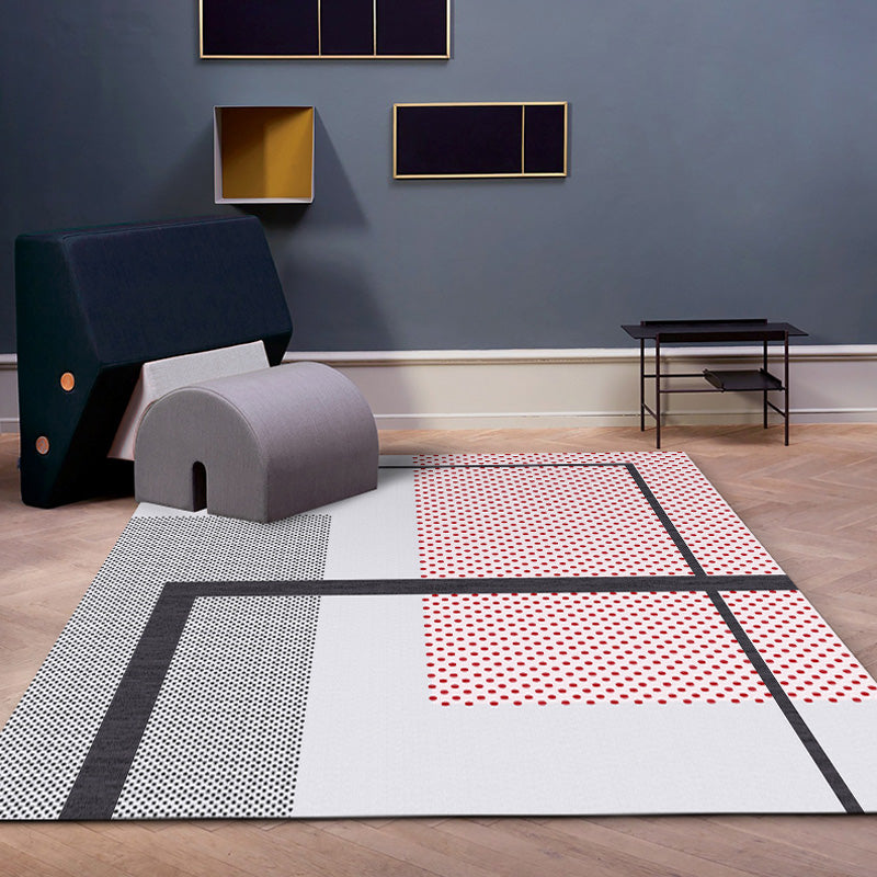 Contemporary Geometric Pattern Rug with Stripe Grey Polyester Rug Non-Slip Backing Washable Pet Friendly Carpet for Bedroom