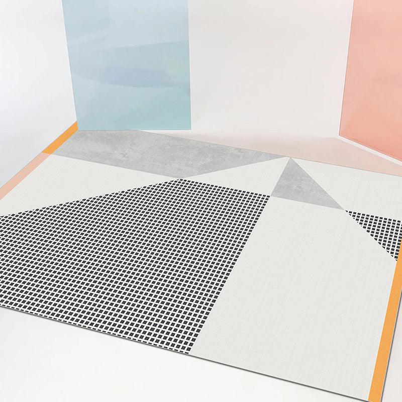 Contemporary Geometric Pattern Rug with Stripe Grey Polyester Rug Non-Slip Backing Washable Pet Friendly Carpet for Bedroom