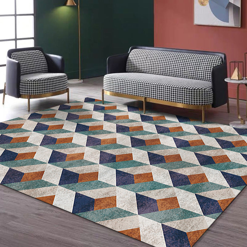 Stylish Modernist Rug Polyester Geometric Pattern Rug Washable Pet Friendly Non-Slip Carpet for Living Room