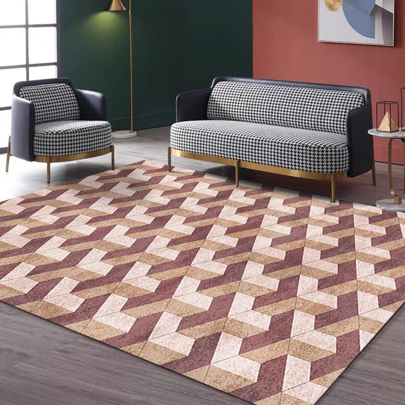 Stylish Modernist Rug Polyester Geometric Pattern Rug Washable Pet Friendly Non-Slip Carpet for Living Room