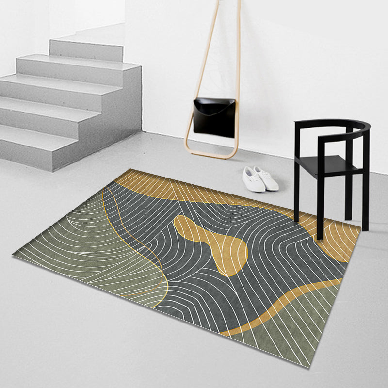 Swirl Striped Pattern Rug Polyester Modern Rug Washable Anti-Slip Pet Friendly Area Rug for Living Room