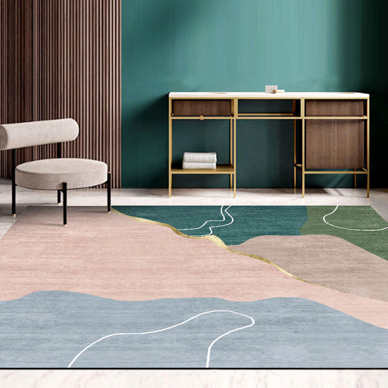 Multicolor Colorblock Rug Polyester Modern Rug Washable Anti-Slip Pet Friendly Area Rug for Living Room