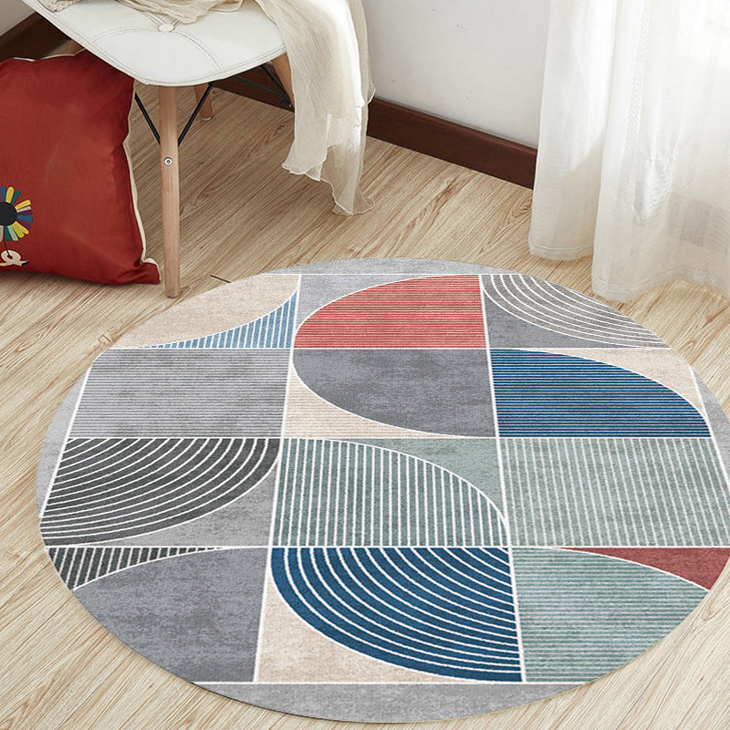 Unique Multicolor Modernist Rug Polyester Geometric and Stripe Pattern Rug Washable Pet Friendly Non-Slip Carpet for Living Room