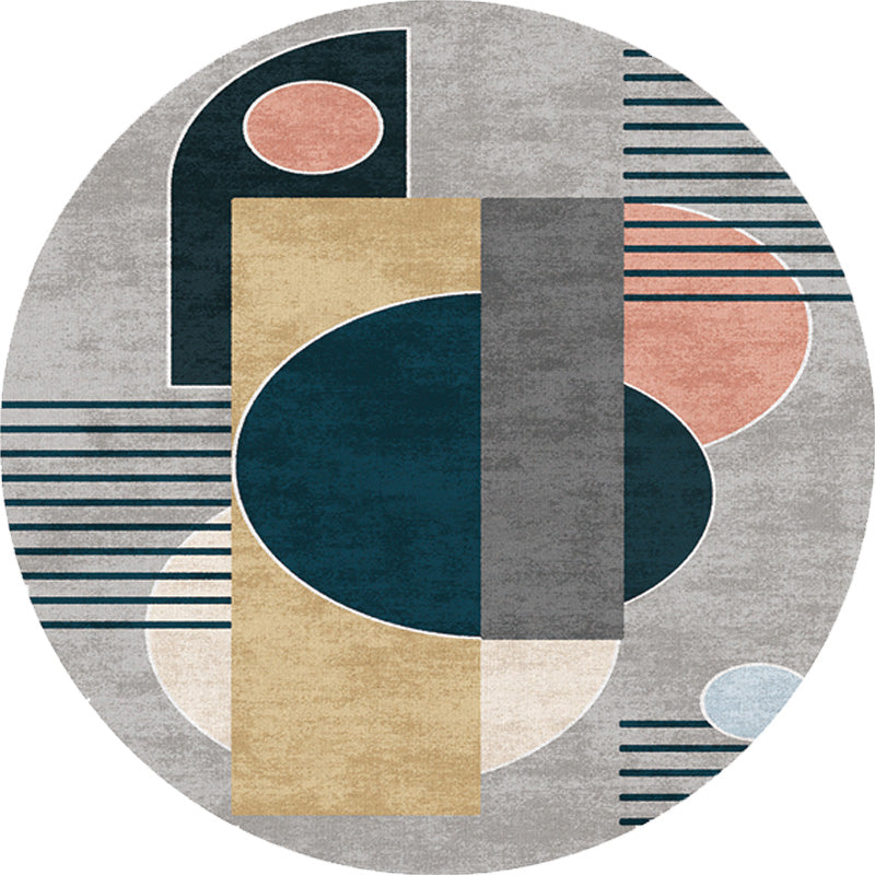 Unique Multicolor Modernist Rug Polyester Geometric and Stripe Pattern Rug Washable Pet Friendly Non-Slip Carpet for Living Room