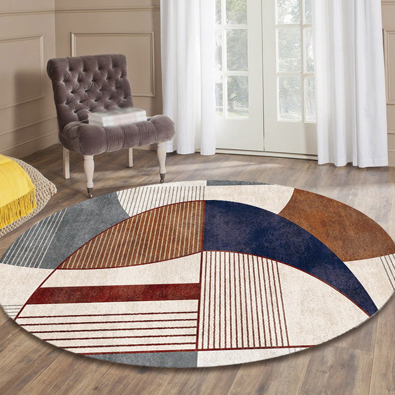 Unique Multicolor Modernist Rug Polyester Geometric and Stripe Pattern Rug Washable Pet Friendly Non-Slip Carpet for Living Room