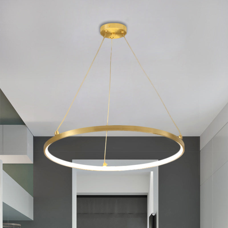 Gold Hoop Hanging Chandelier Simplicity LED Metallic Suspension Pendant for Dining Room