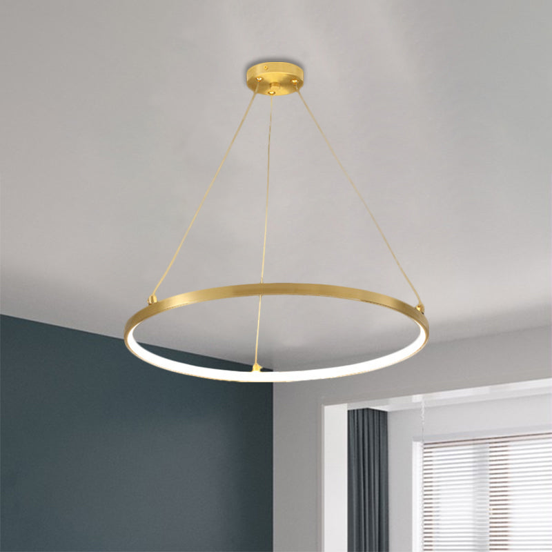 Gold Hoop Hanging Chandelier Simplicity LED Metallic Suspension Pendant for Dining Room