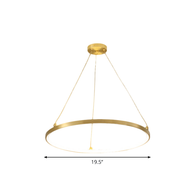 Gold Hoop Hanging Chandelier Simplicity LED Metallic Suspension Pendant for Dining Room