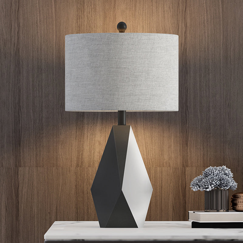 Stofcilindertafellamp Minimale 1 lamp grijze afwerking nachtverlichting met metalen geometrische basis