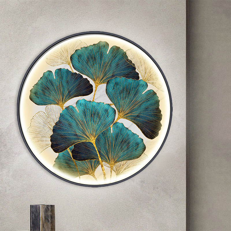 Ginkgo circolare Lascia l'illuminazione a parete Asia in stile in metallo a led murale murale sconce in verde/giallo-verde