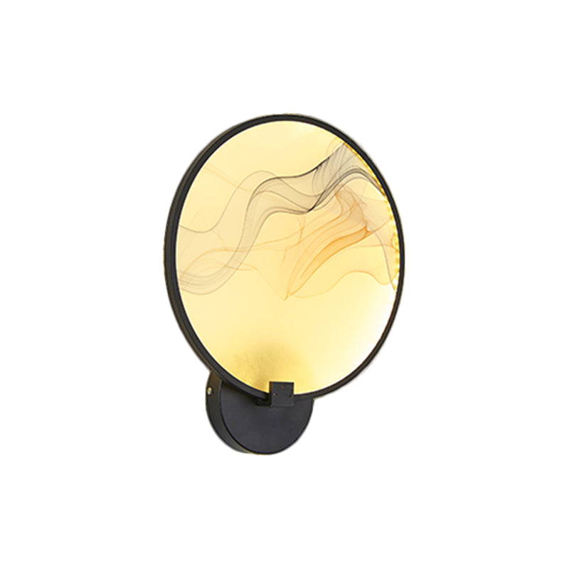 Circle Flush Wall Mural Sconce Asia Fabric White/Beige LED Silk Wall Mounted Lighting Fixture