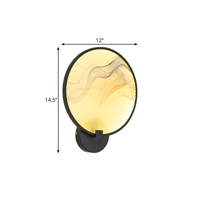 Circle Flush Wall Mural Sconce Asia Fabric White/Beige LED Silk Wall Mounted Lighting Fixture