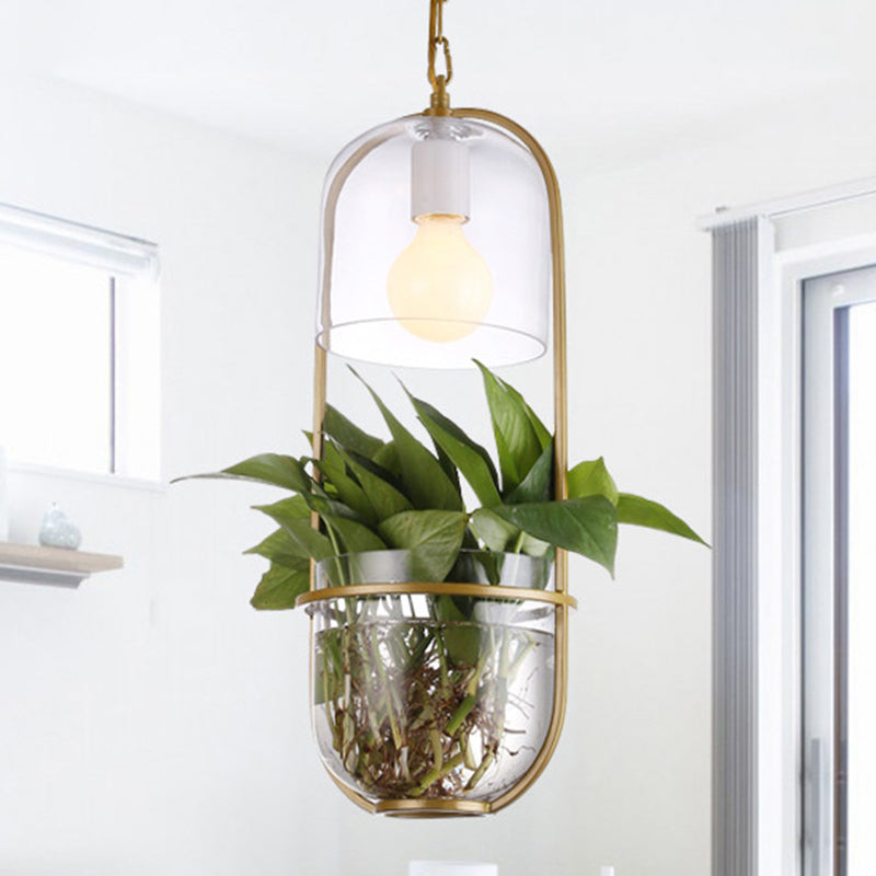 Clear Glass Bottle Suspension Lamp Industrial 1 Light Dining Room Drop Pendant with Oblong Frame
