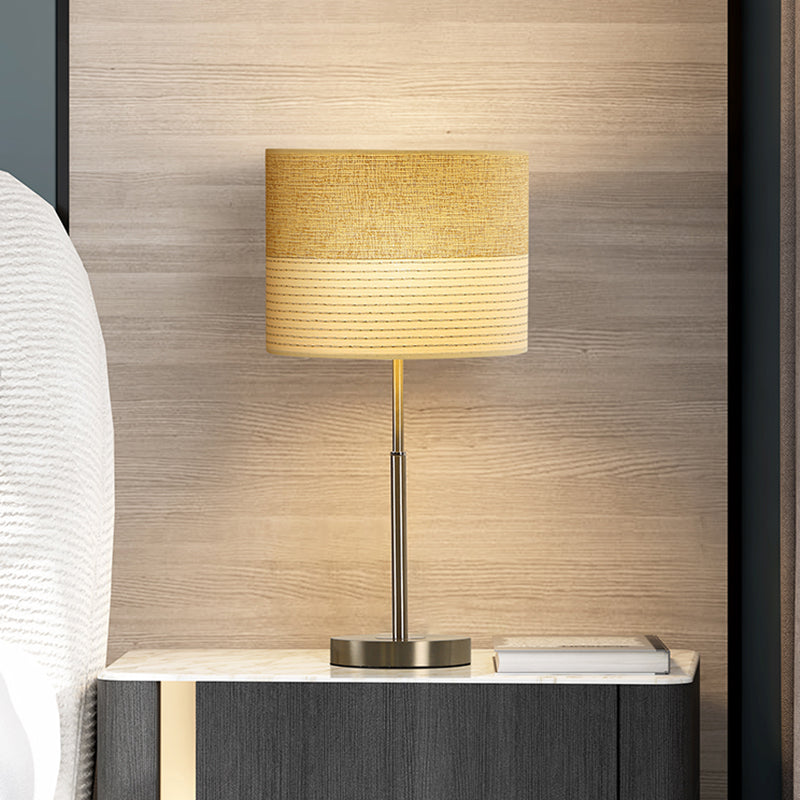 Tissu d'éclairage de nuit du cylindre contemporain 1 lampe de chevet de chevet à 1 lumière en gris crème