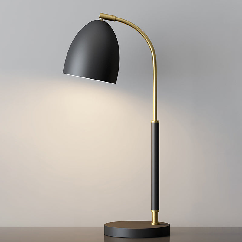 Dome Shaped Table Lamp Simplicity Metallic 1-Bulb Black Nightstand Lighting with Curved Arm