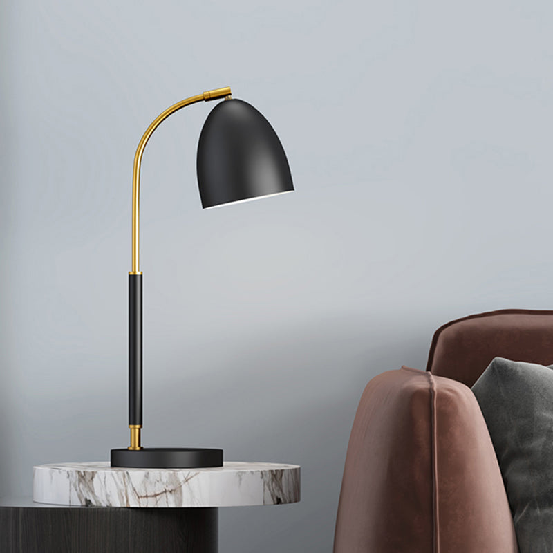 Dome Shaped Table Lamp Simplicity Metallic 1-Bulb Black Nightstand Lighting with Curved Arm