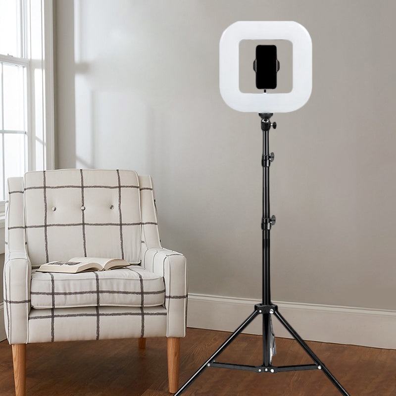 Metal Squared LED Fill-in Flash Light Modern Black USB Vanity Lamp with Tripod Stand