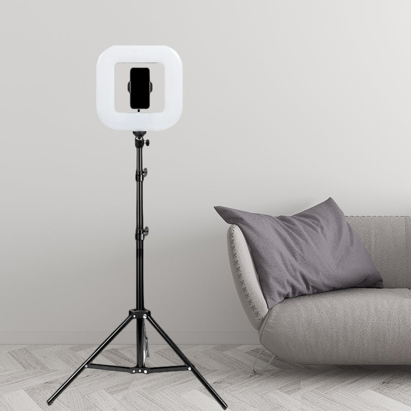 Metal Squared LED Fill-in Flash Light Modern Black USB Vanity Lamp with Tripod Stand