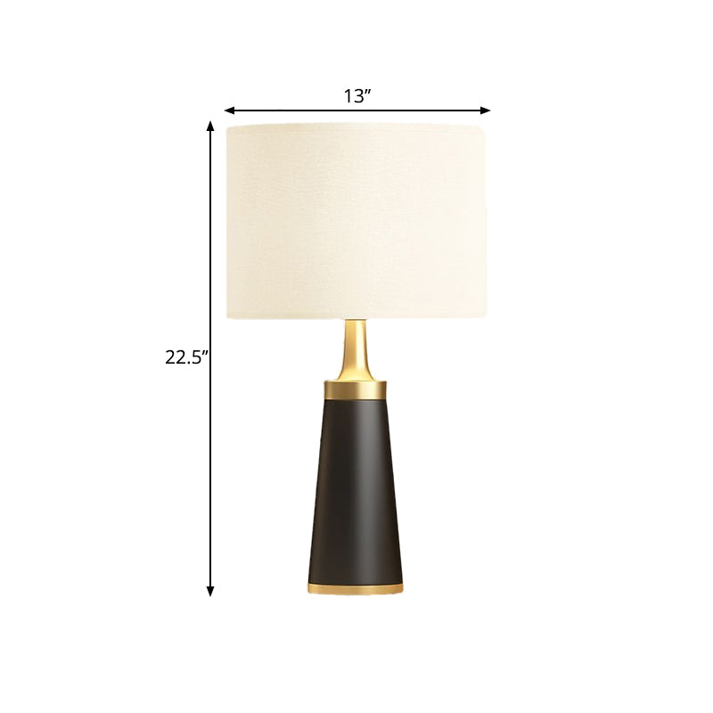 Fabric Cylindrical Night Light Modernity 1 Bulb Table Lighting in White with Metal Tapered Base