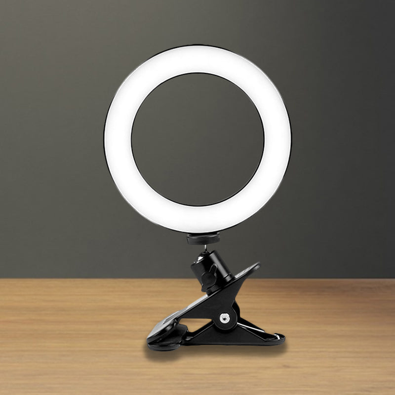 Black Circular Shade Mirror Lamp Minimalist Metallic USB LED Fill Lamp with Tripod Stand