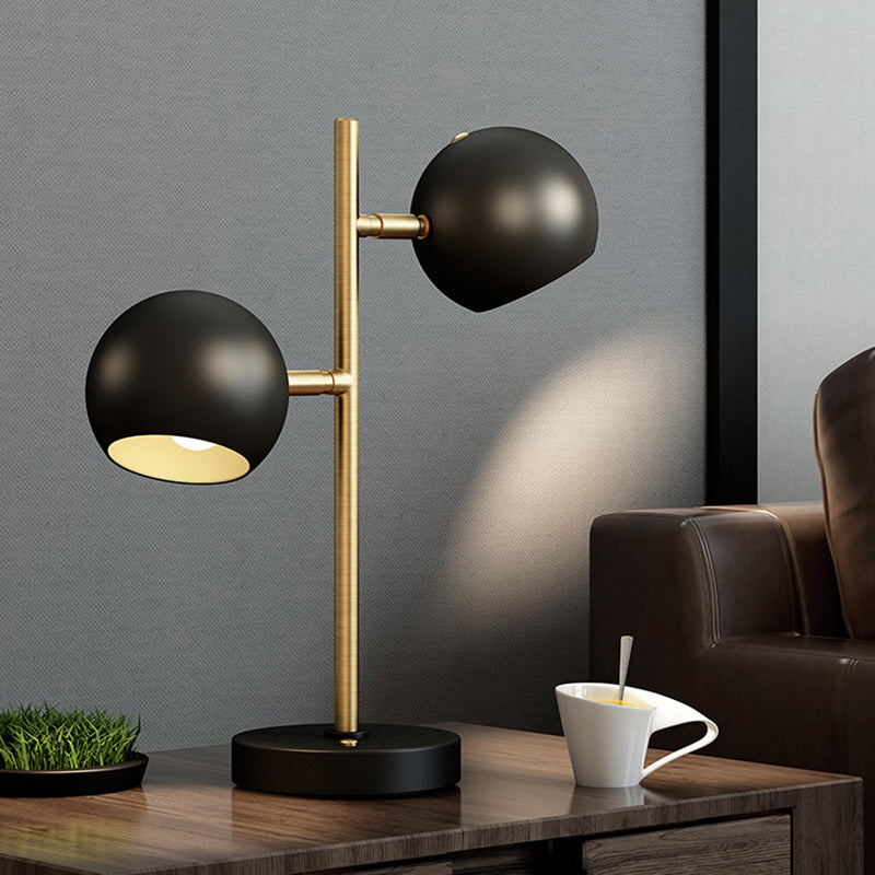Black Spherical Table Light Modern Style 2 Heads Metal Night Lighting for Bedroom