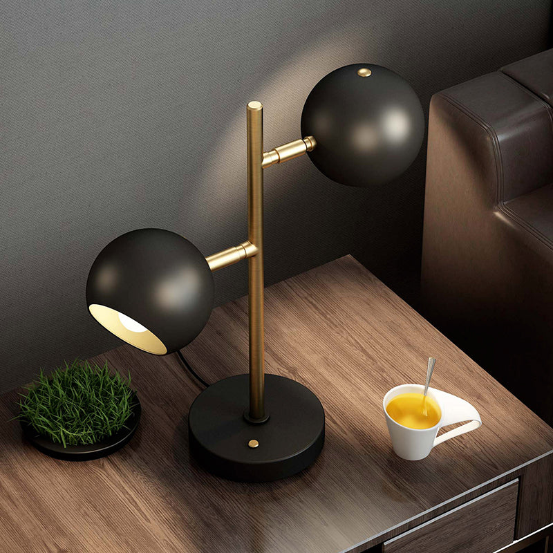 Black Spherical Table Light Modern Style 2 Heads Metal Night Lighting for Bedroom