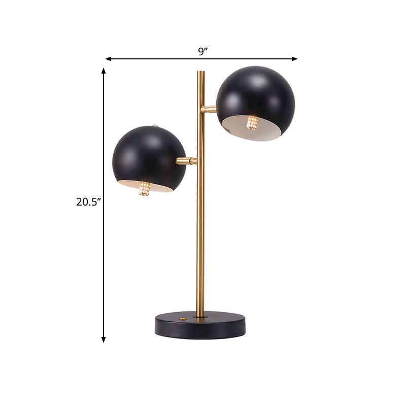 Black Spherical Table Light Modern Style 2 Heads Metal Night Lighting for Bedroom